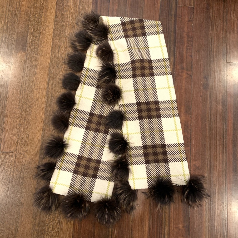 Burberry plaid nova check cashmere wool fur scarf